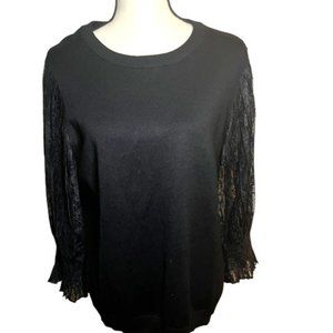 ADRIANNA Papell, Lace Sleeve Blouse Knit  Round Neck